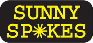 Sunny Spokes logo in yellow font with spoke-burst.